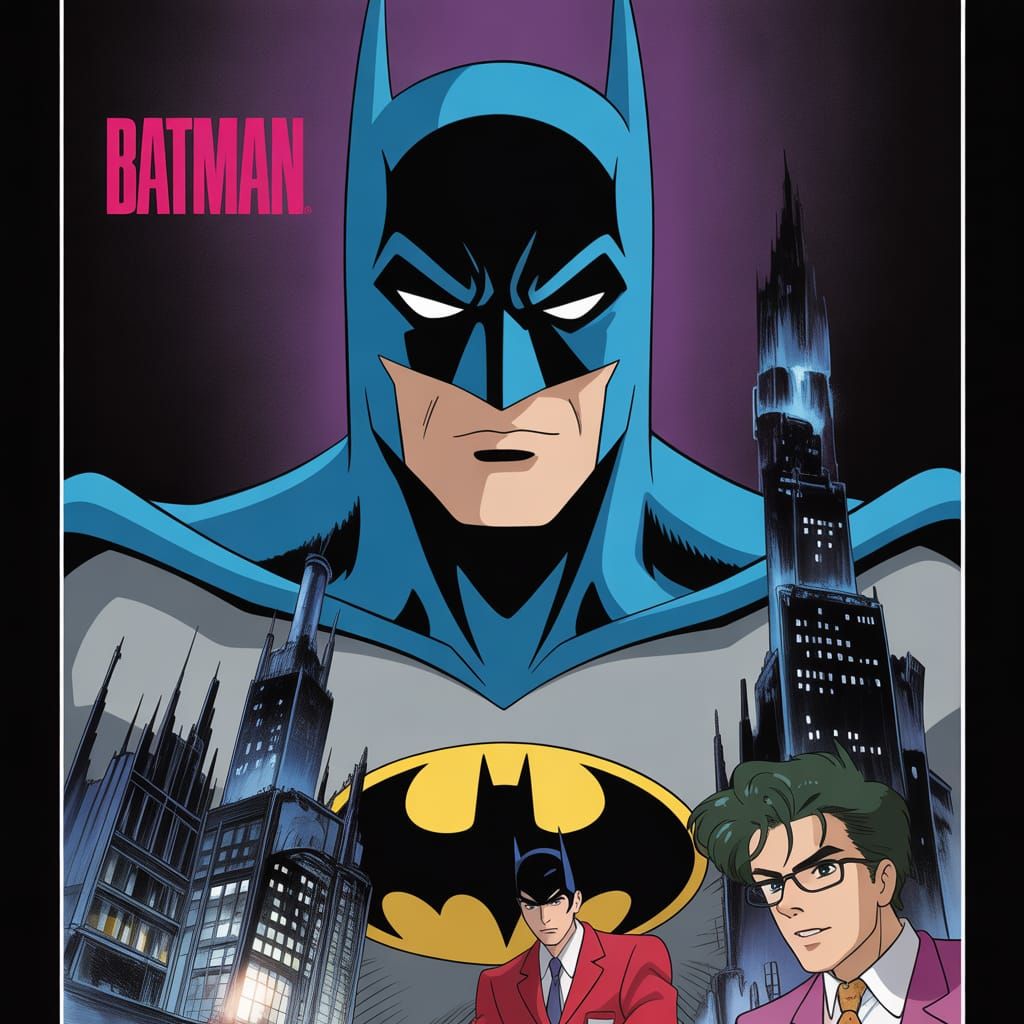 Movie poster from 1989, with a title "Batman," with Batman's face on it. Anime Key Visual, Japanese Manga