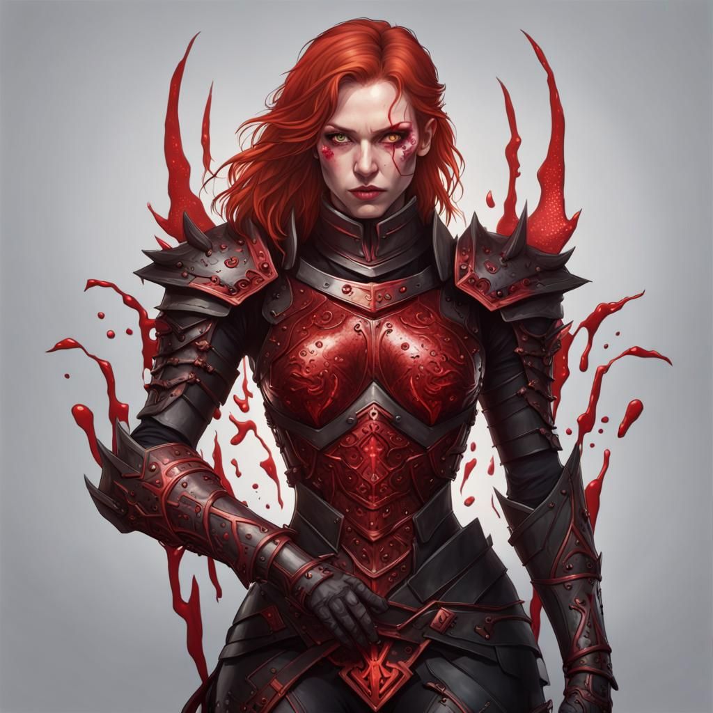 Demonic Woman in Red Armor, Hyperdetailed Portrait
