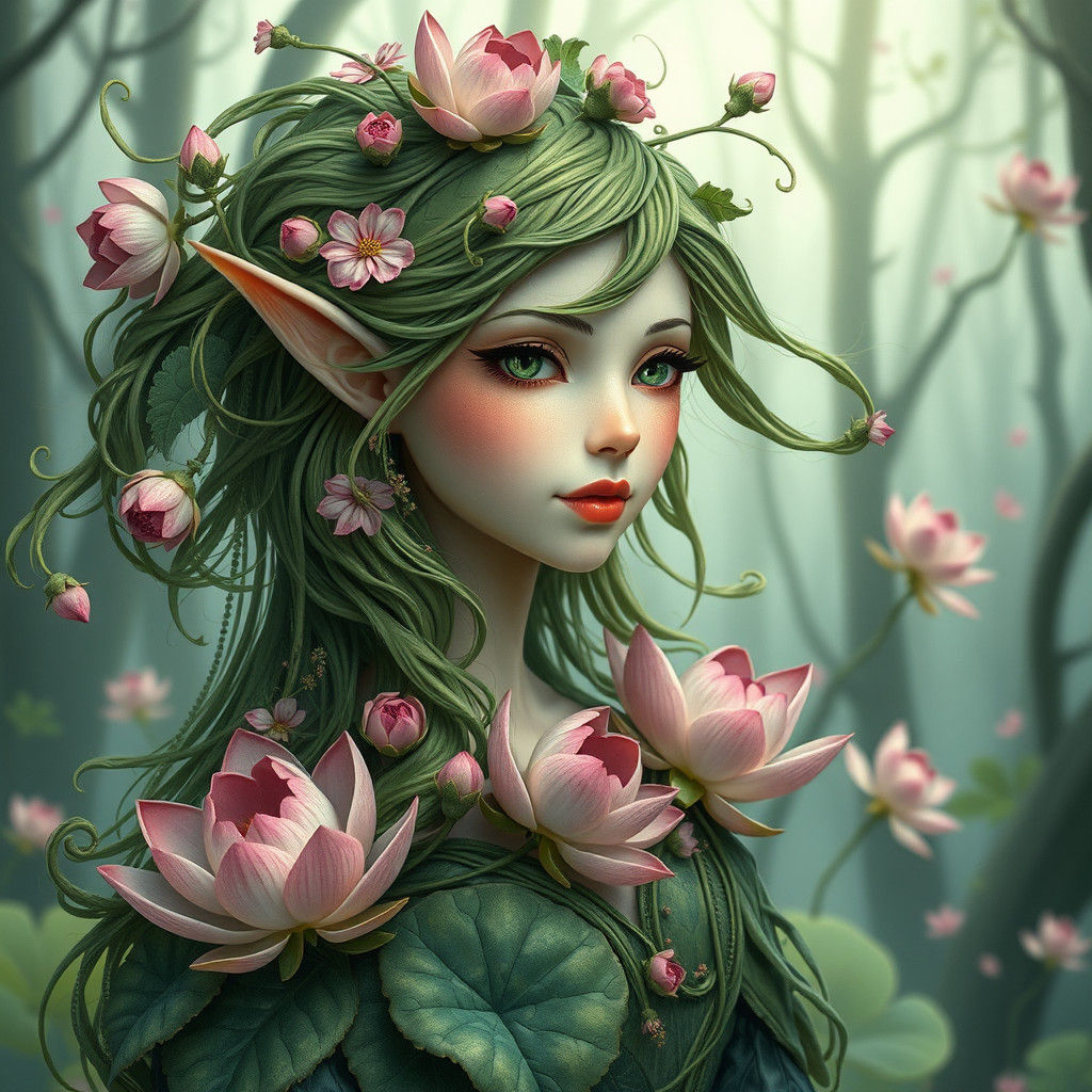 Ethereal Elf Woman in Mystical Forest Design