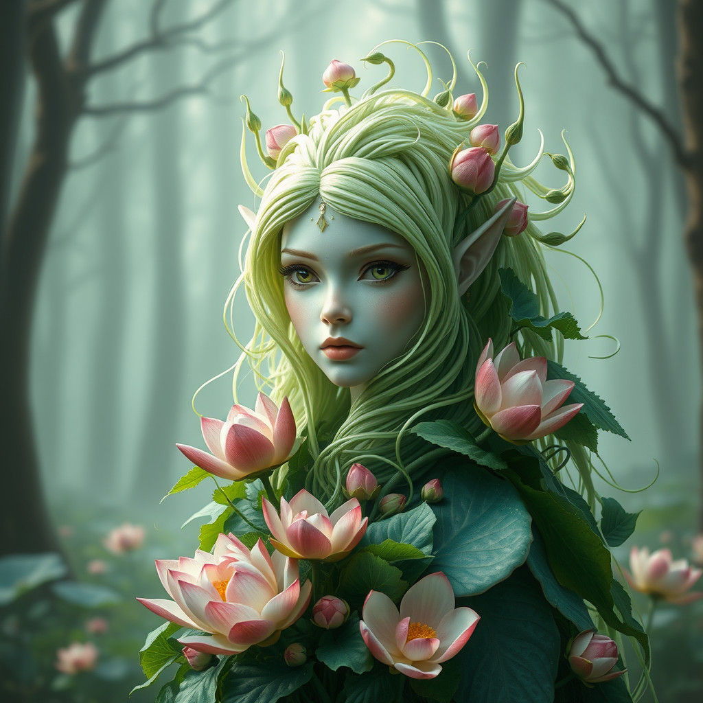 Ethereal Female Figure in Whimsical, Plant-like Design with ...