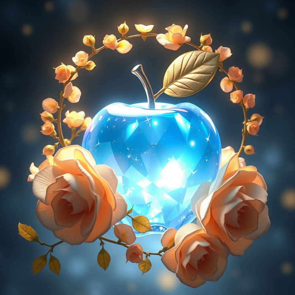 Crystal Apple Haloed by Golden Roses: 3D Anime Art