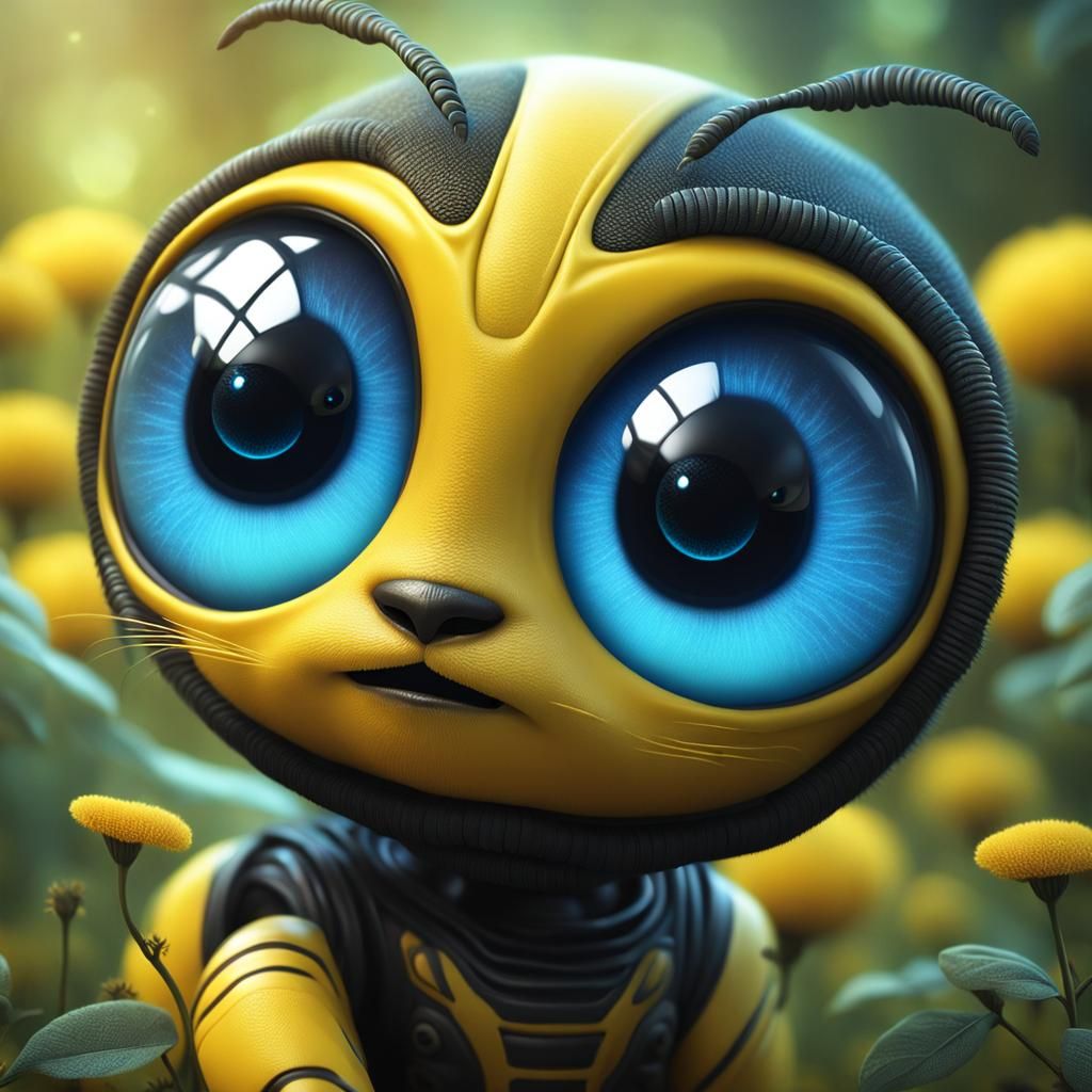 Alien Bumblebee Kitten in Digital Art Style