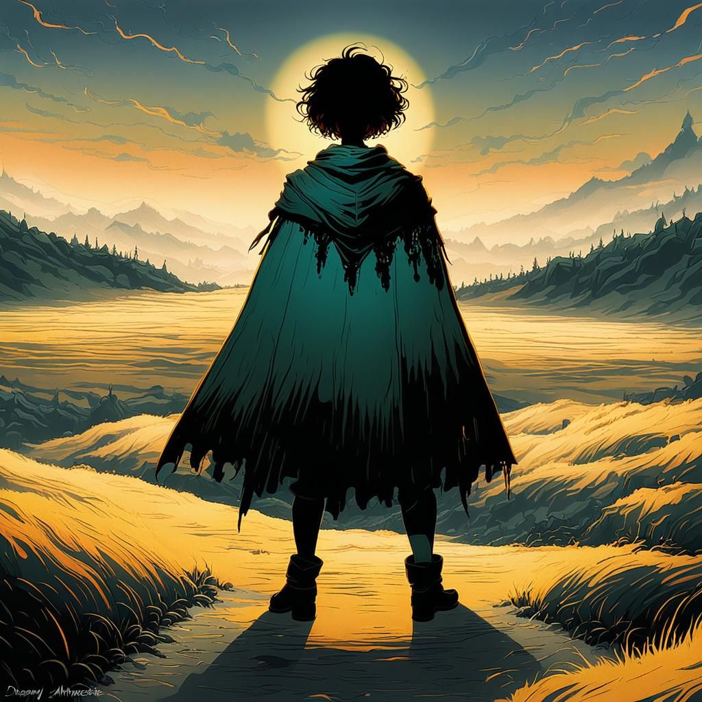 Anime Boy in Desolate Field: Digital Painting