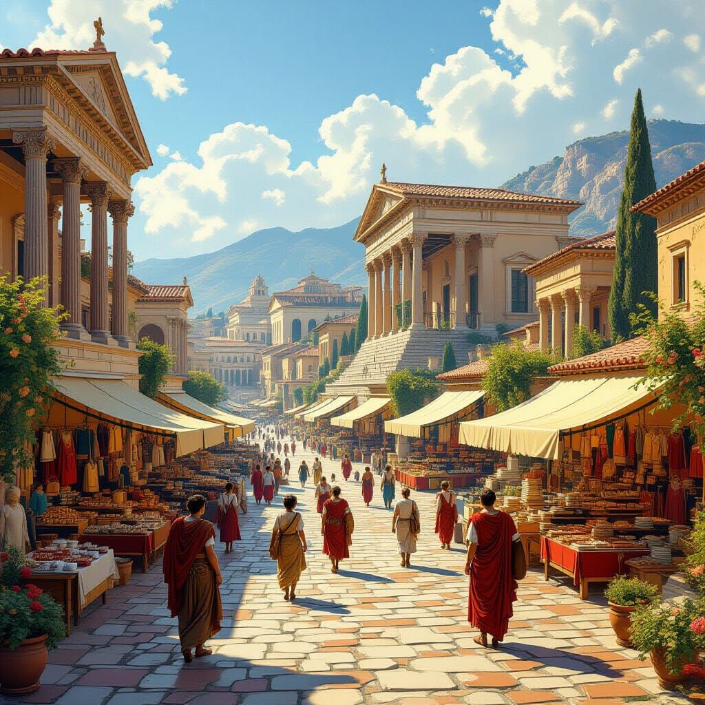 Pompeii Marketplace Before Vesuvius, Fresco Style