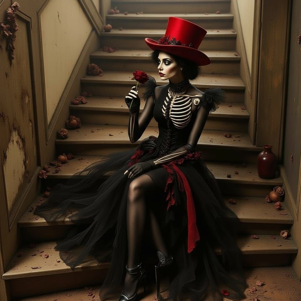 Eerie Skeleton Portrait in Vintage Sepia Tone