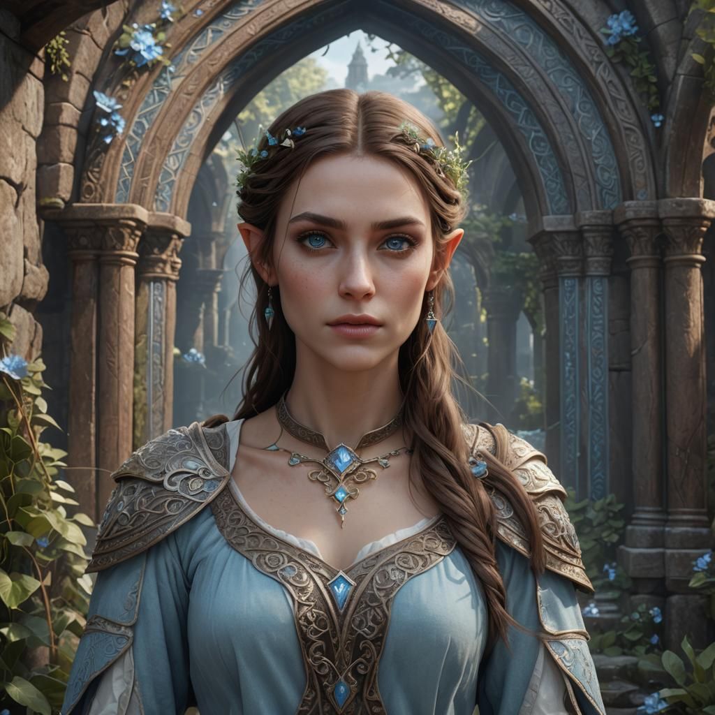Fantasy Portrait of a Young Half-Elf Woman