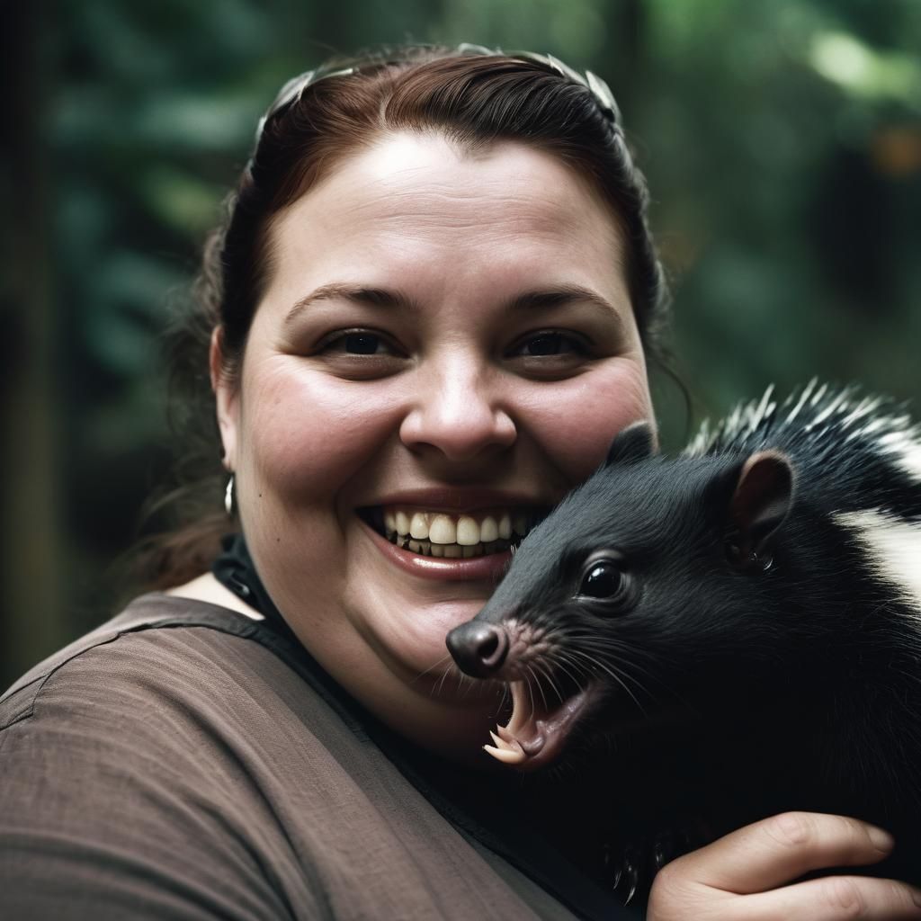 Smiling Woman with Skunk in Cinematic Style