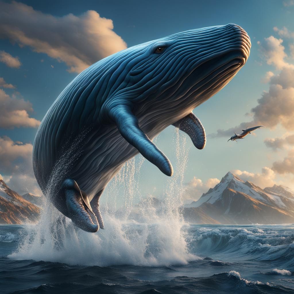 Sperm Whale Leaps from Water: Detailed Matte Painting
