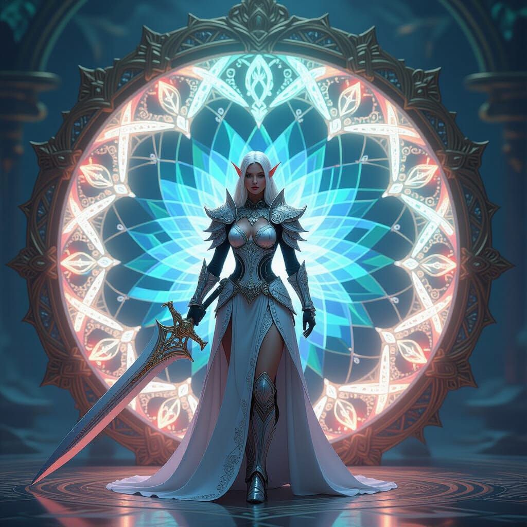 Elven Portal with Runes in Art Nouveau Style