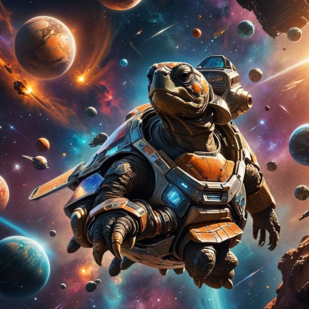 Space Tortoise Pilots Spaceship in Sci-Fi Realism