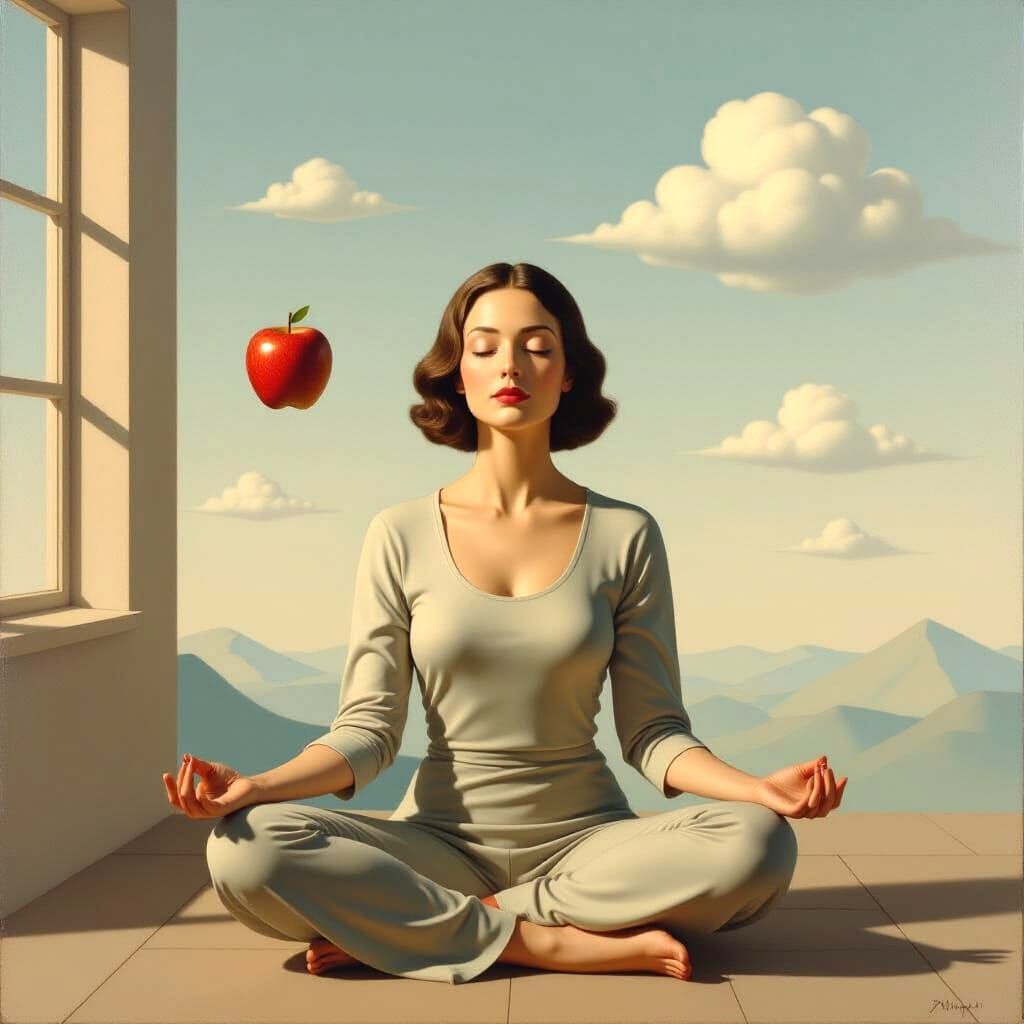 Mature Woman Meditating in Surrealist Style