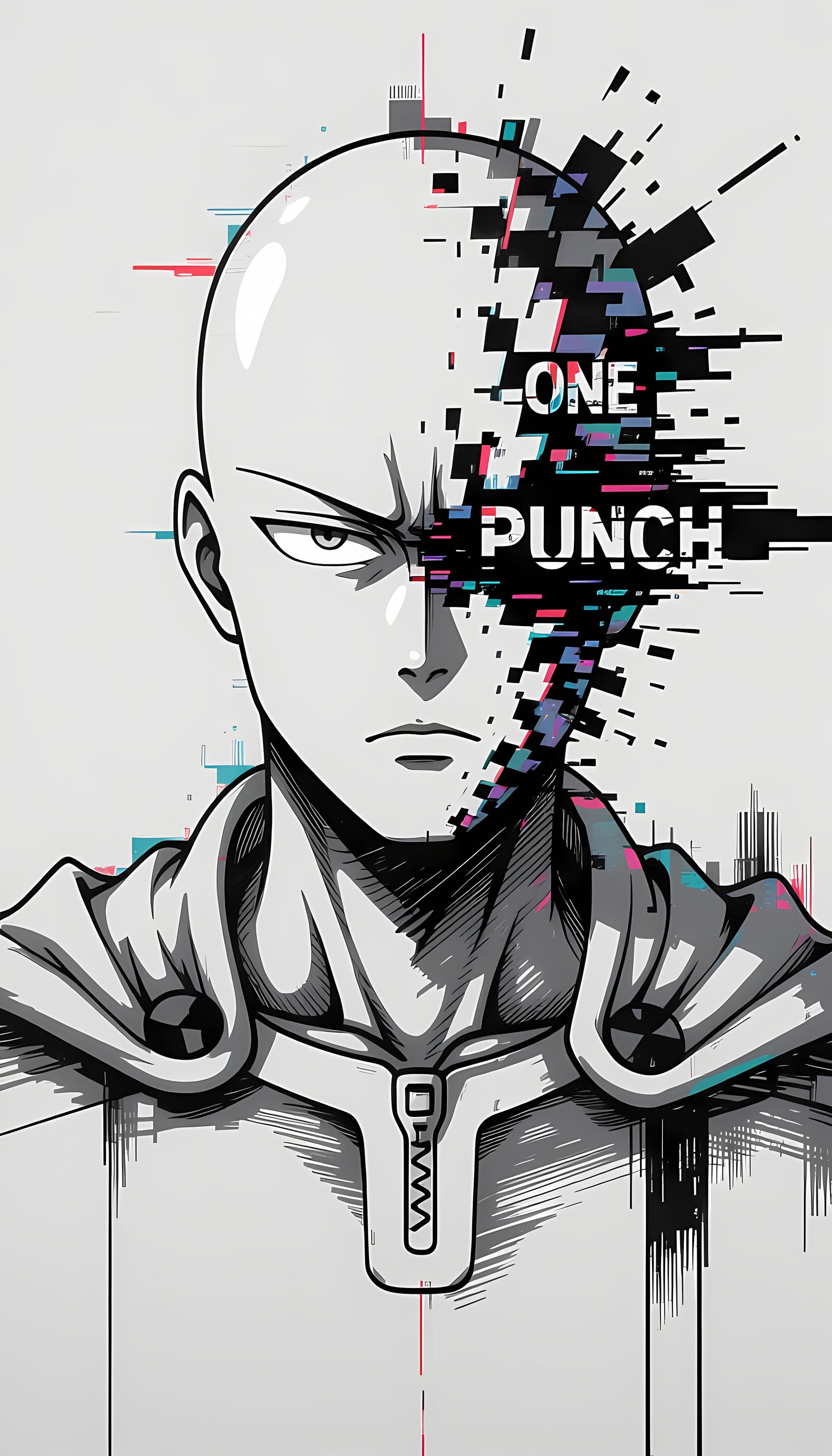 Saitama Glitch Art Portrait with Cyberpunk Typography
