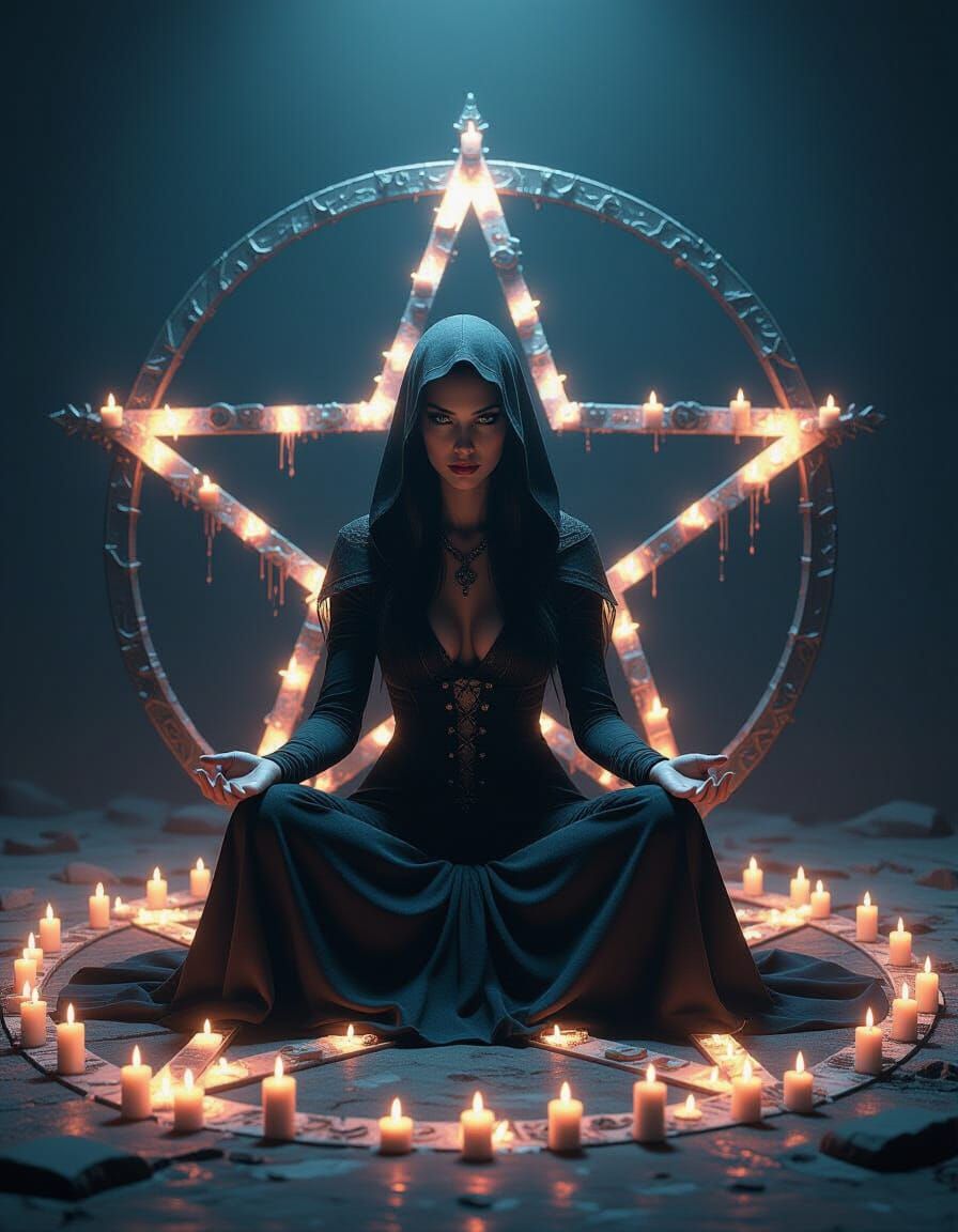 Eerie Sorceress Portrait in a Dark, Futuristic Style