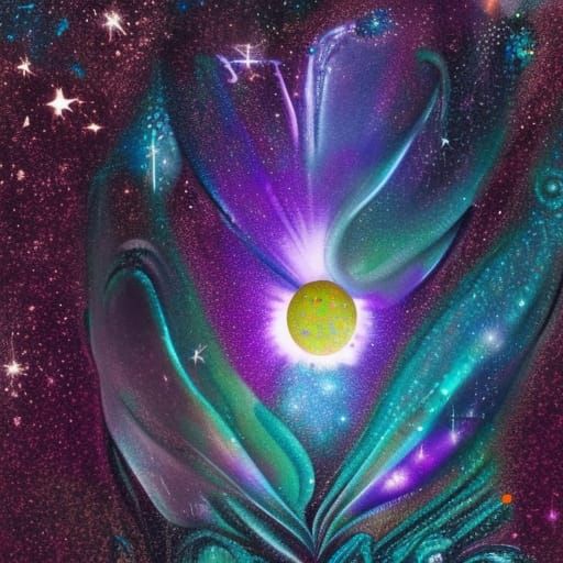 Cosmic Raindrop: Holographic Astral Illustration