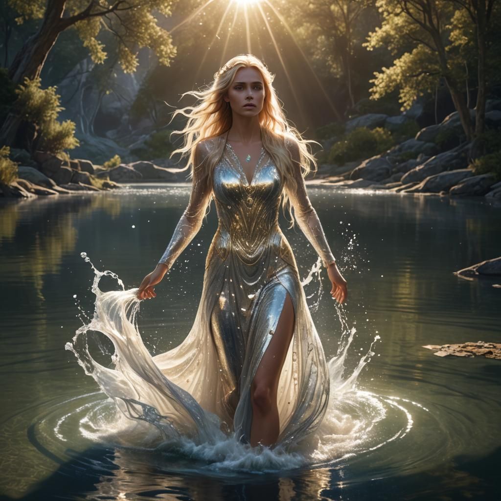 Water Goddess Entering a Sparkling Lake