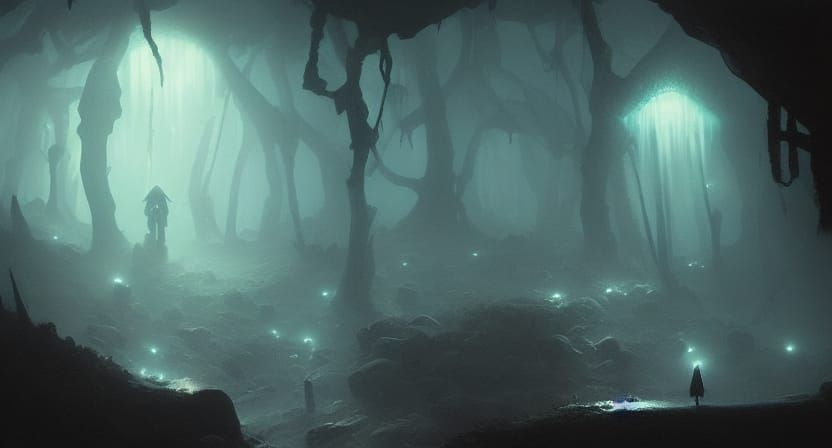 Bioluminescent Mushrooms Light a Sinister Cave