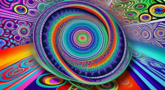 Kaleidoscopic Garden with Geometric River in Psychedelic Sty...