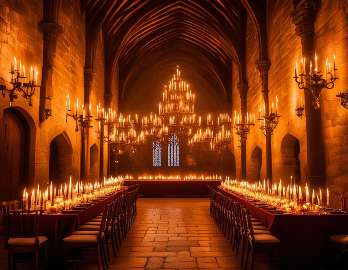 Medieval Castle Banquet with Flickering Torches