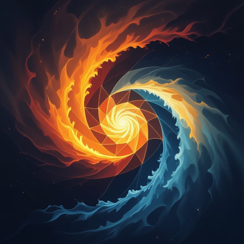 Swirling Flames and Water in a Futuristic Style