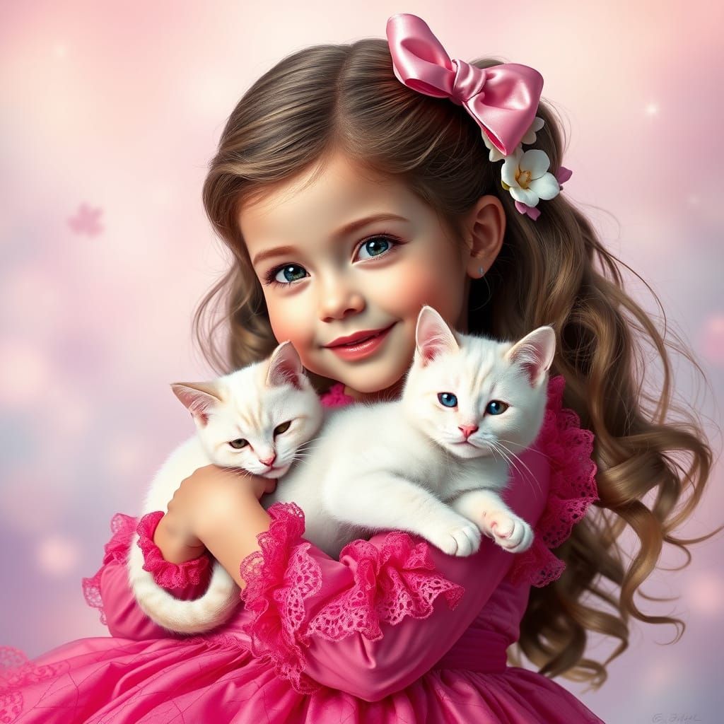 Serene 4-Year-Old Girl in Ethereal Fuchsia Dress