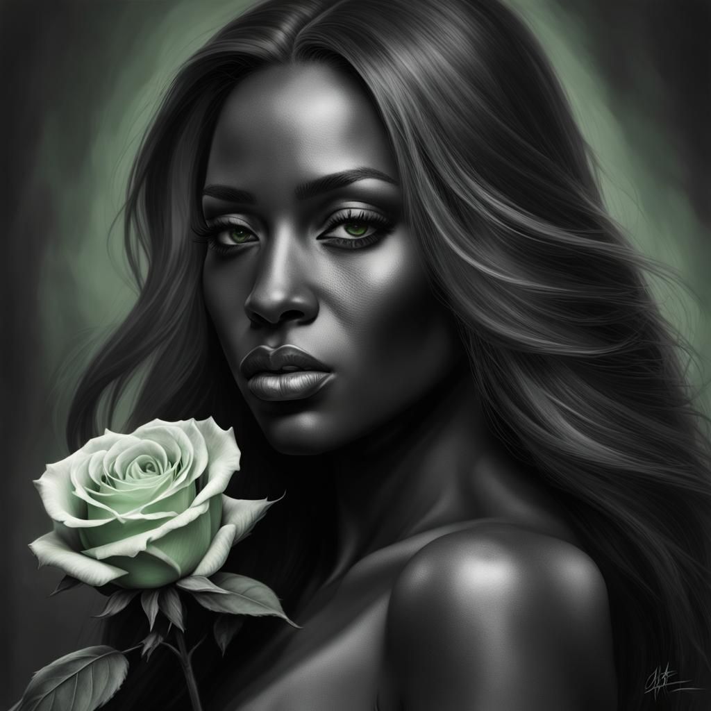 Monochrome Portrait with Floral Accents