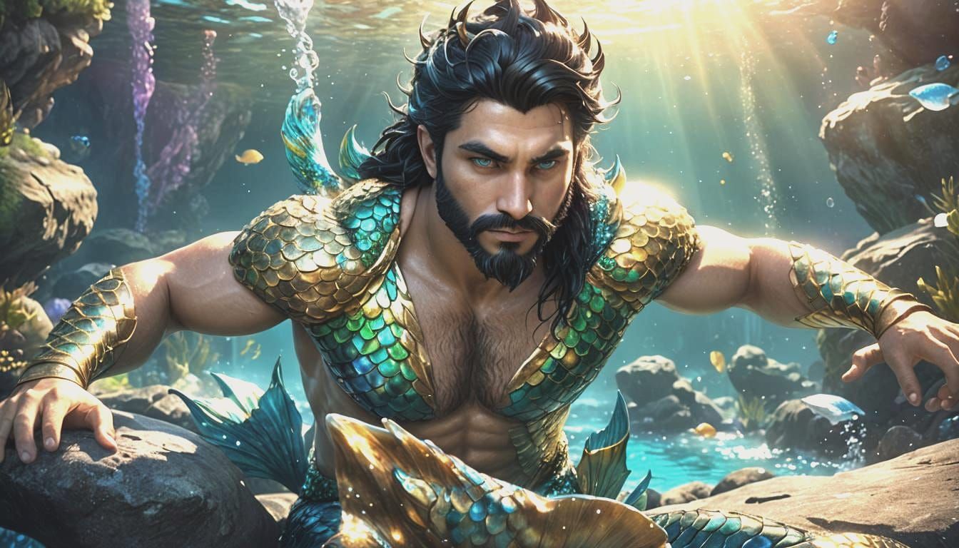 Beautiful Merman with Blue Eyes in Digital Art
