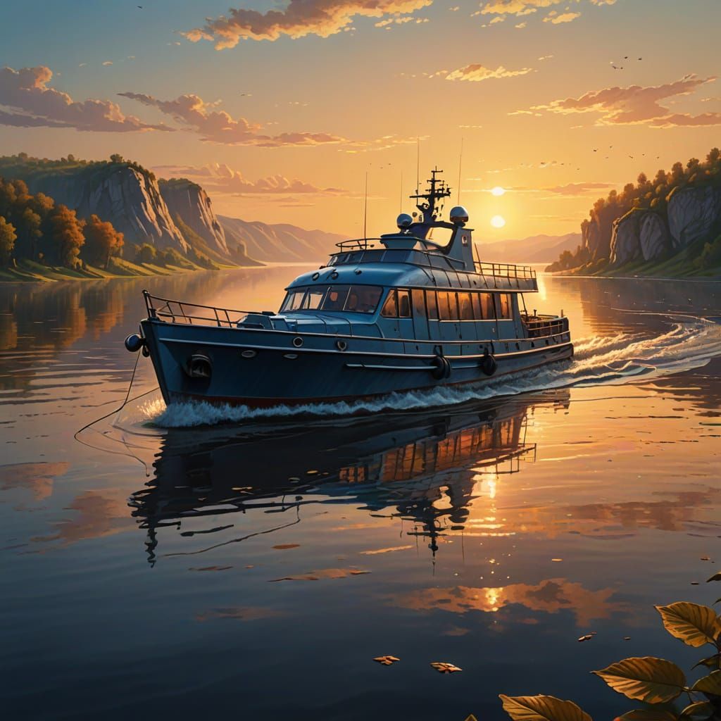 Hyperrealistic Volga River at Dawn in Dramatic Splash Art St...