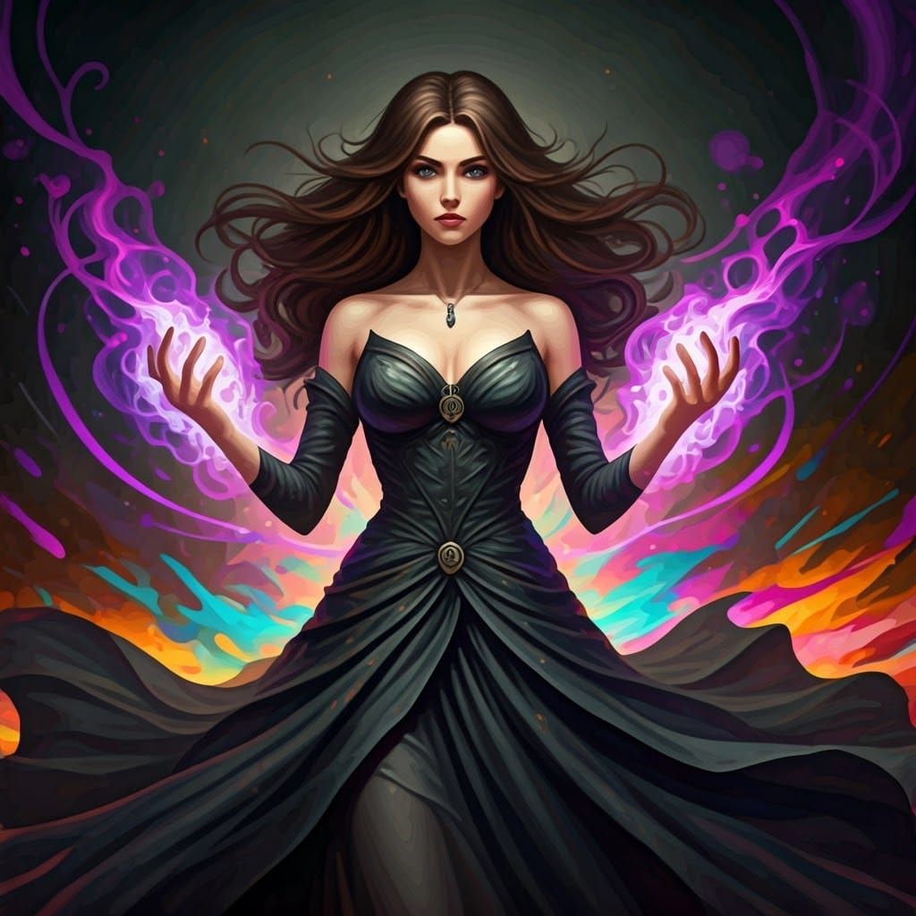 Mystical Woman Summons Magic in Graffiti Art Style