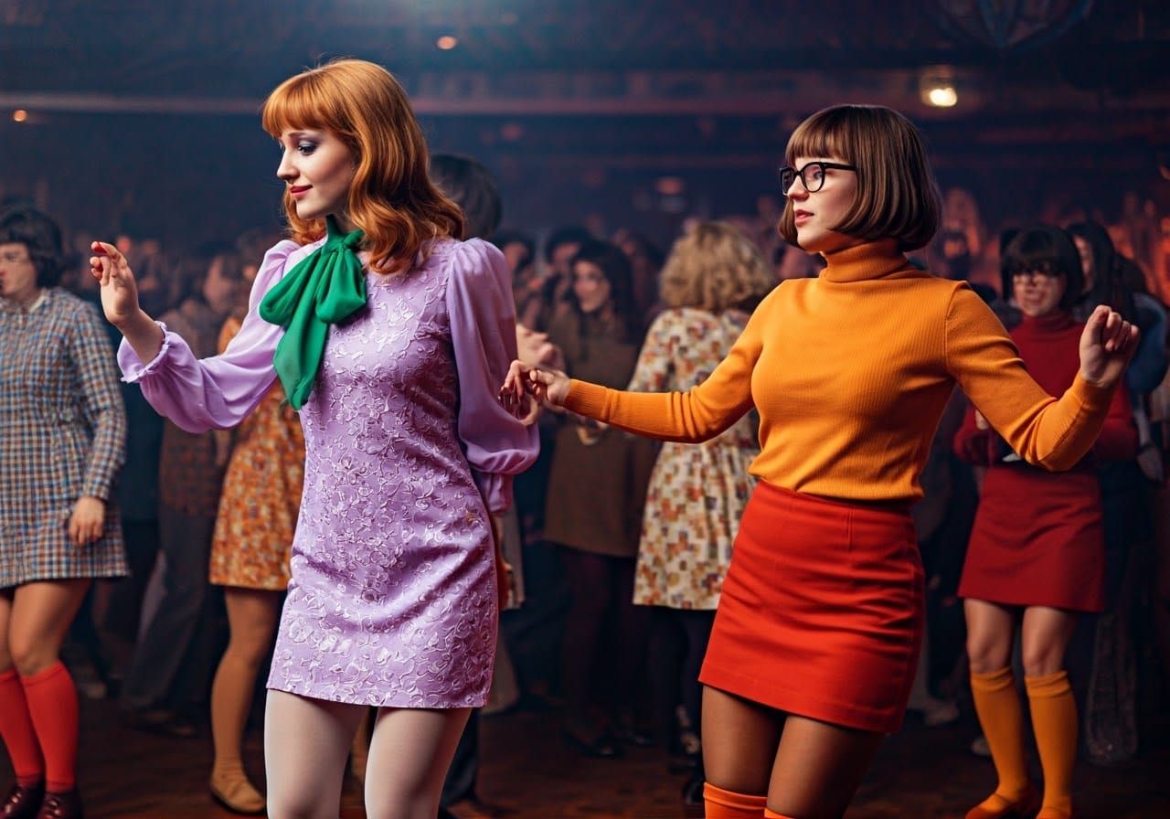 Gritty 70s Nightclub Women Dancing in Close-Up