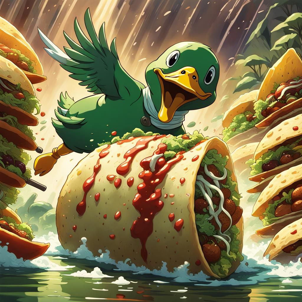Duck and Taco Battle in Anime Style