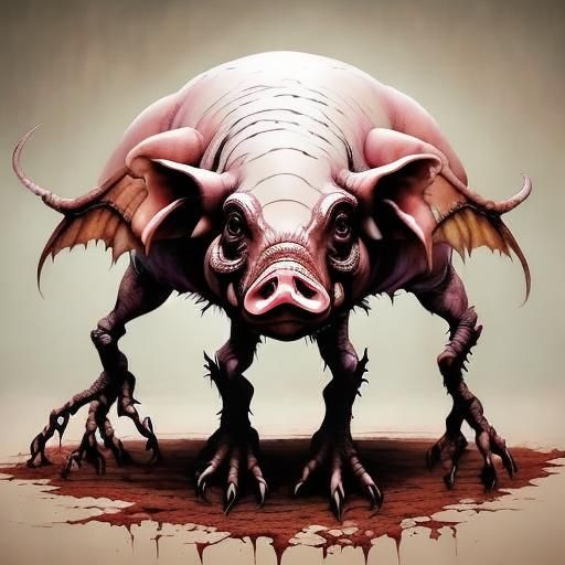 Fantastical Horror Pig in Muddy Landscape