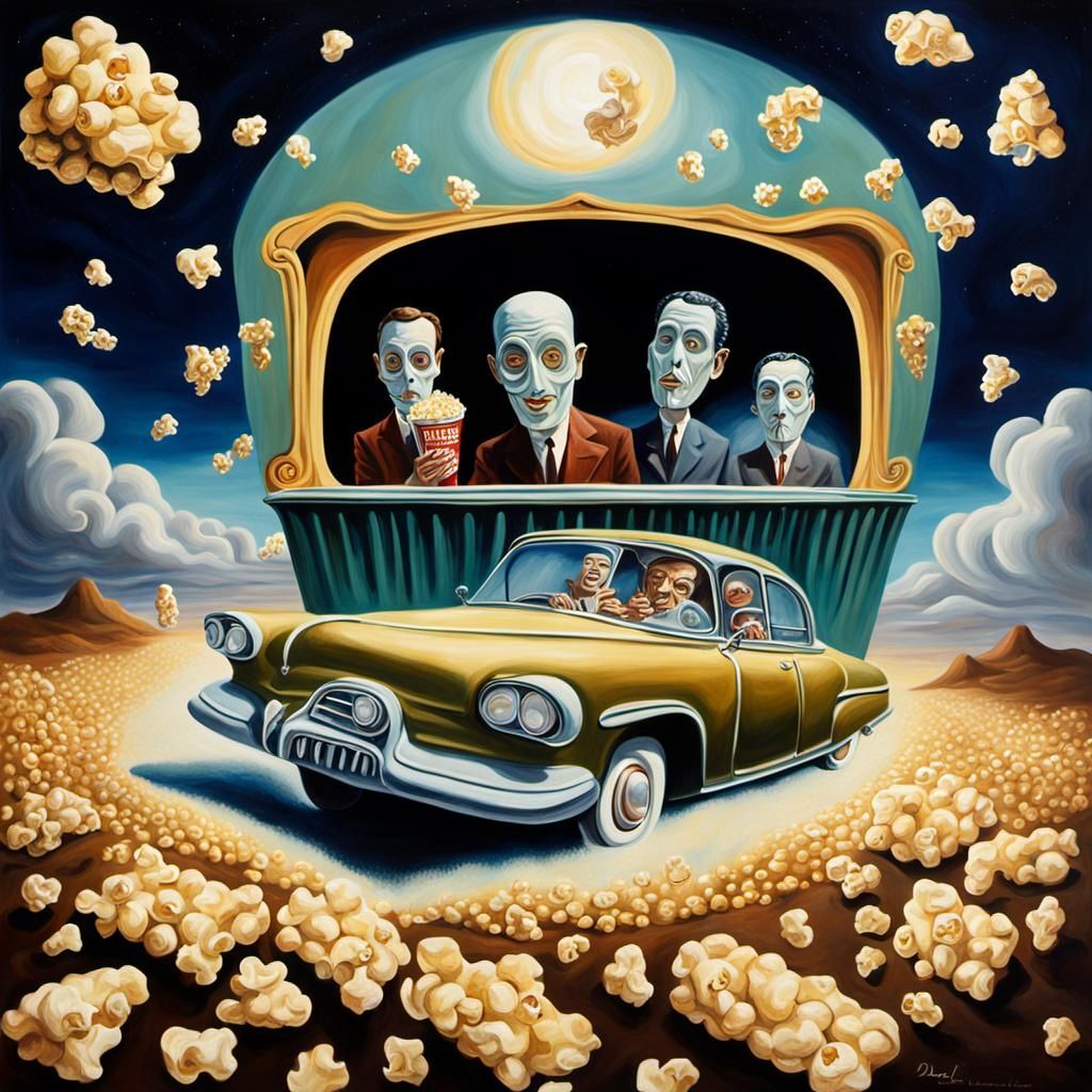 Surreal Drive-In Theater in Classic Surrealism Style