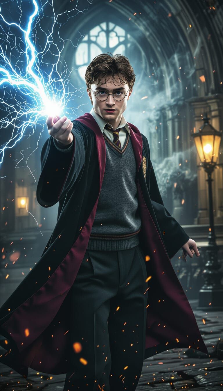 Harry Potter Electrified: Hyperrealistic, Cinematic Still