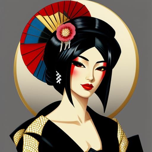 Geisha Portrait in Art Deco Style