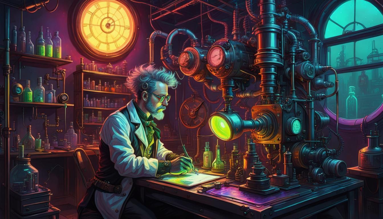 Steampunk Mad Scientist's Neon Laboratory