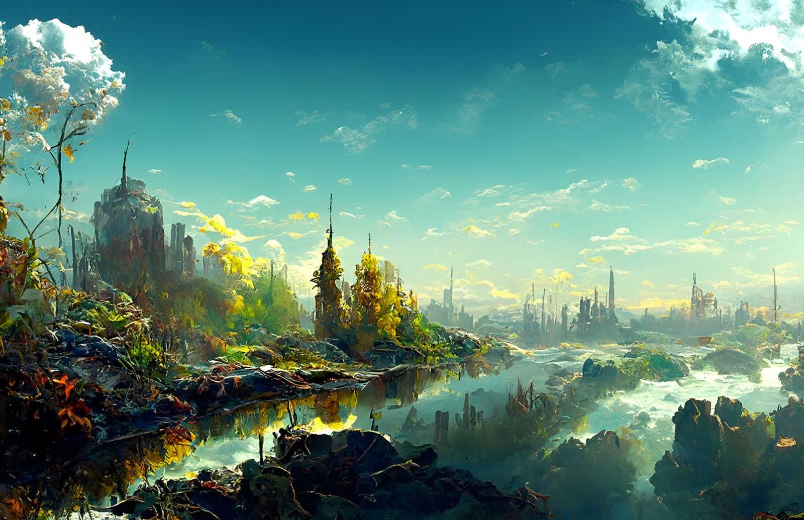 Post-Apocalyptic City Landscape Painting