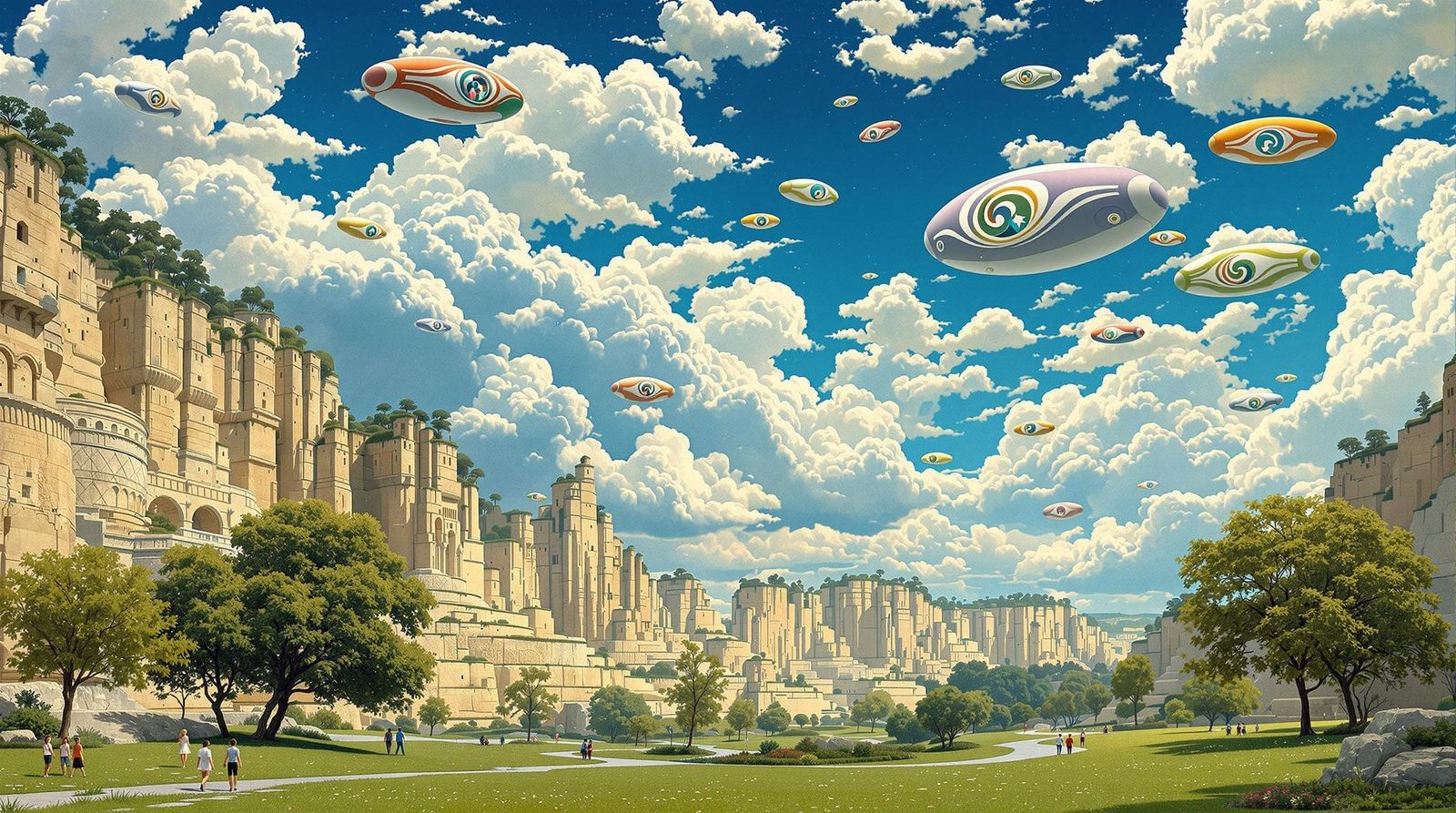 Limestone Quarry Park with Alien Crafts in Klimt Style