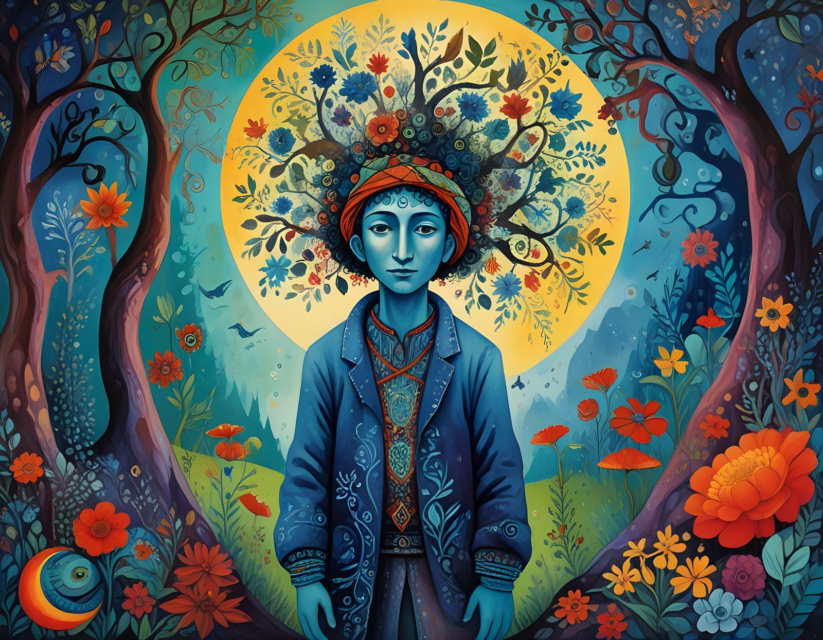 Little Shaman in Vibrant, Dreamlike Gouache