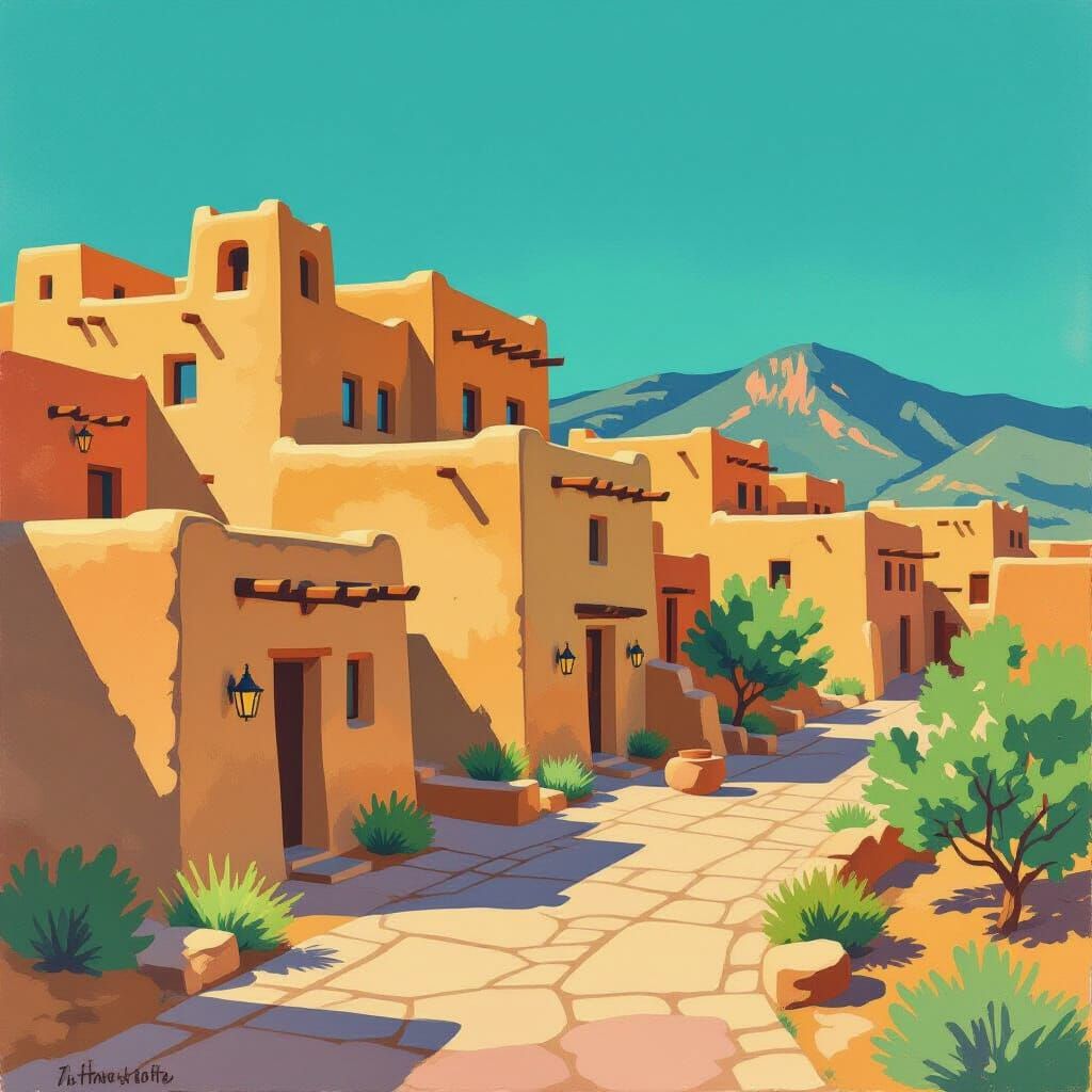 Santa Fe Adobe Buildings in Earthy Tones