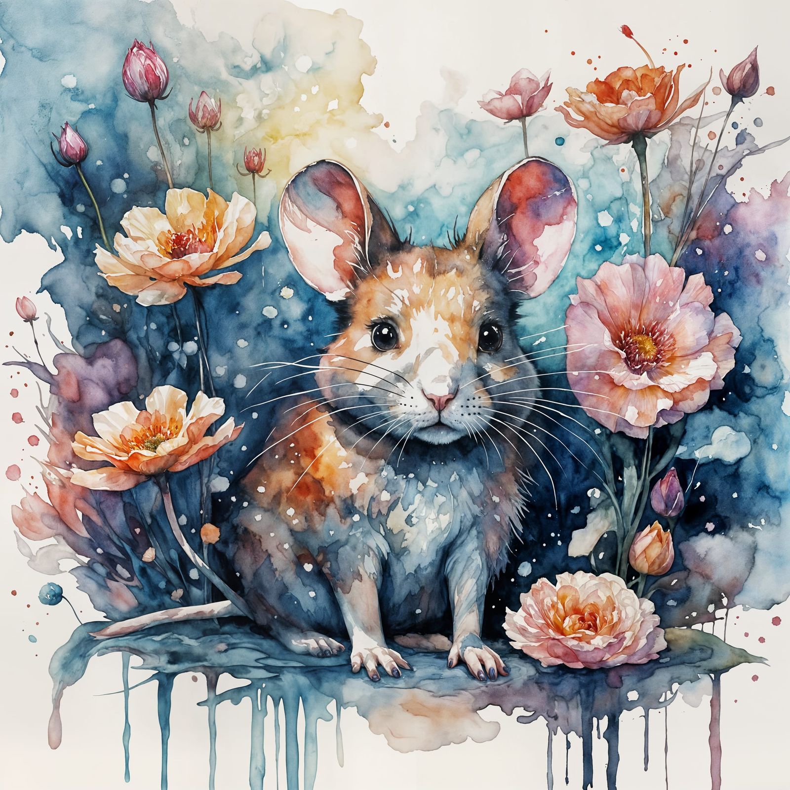 Whimsical Watercolor Fantasy with Adorable Mouse