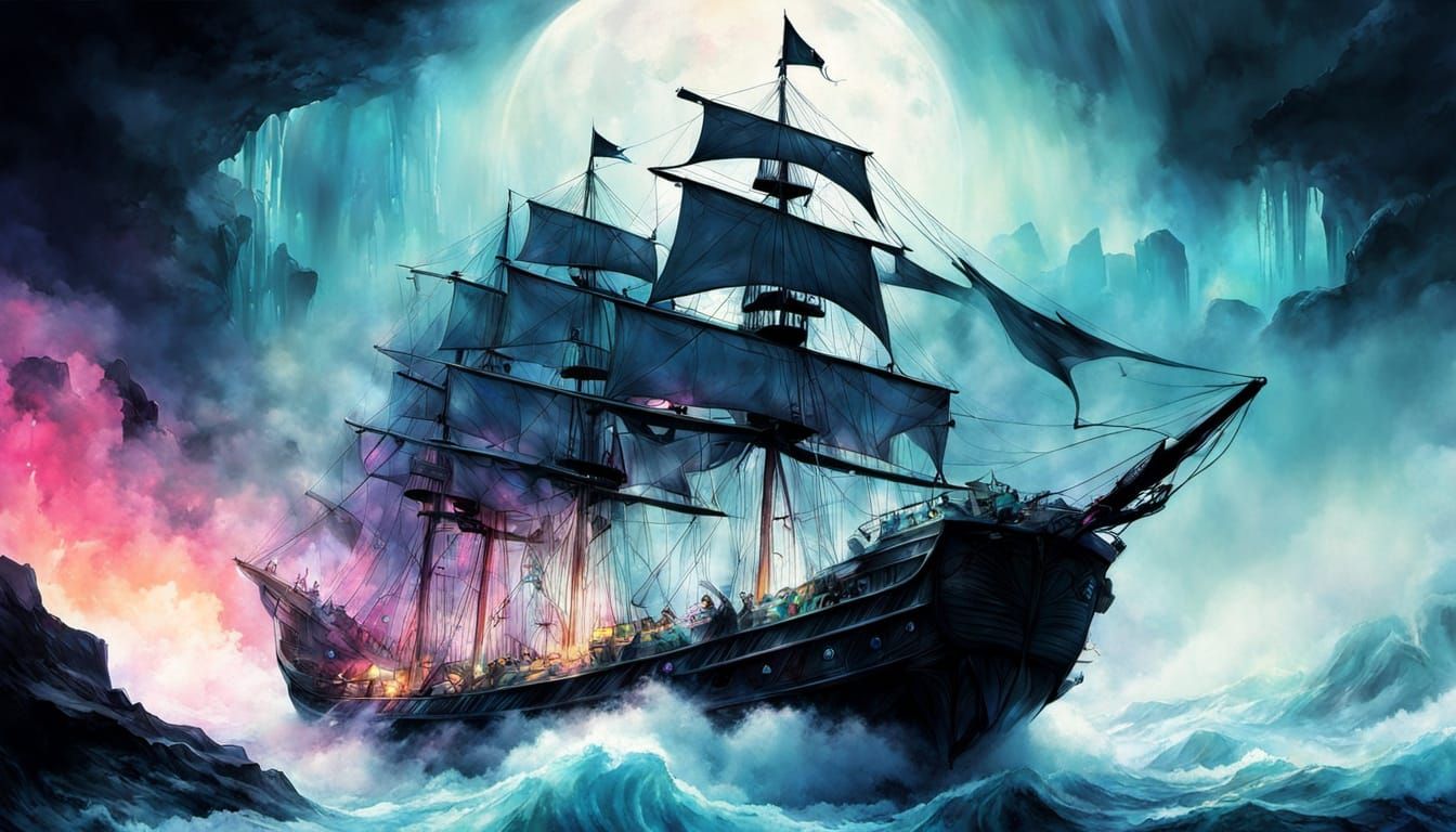 Epic Fantasy Vessel in Whimsical Watercolor Style