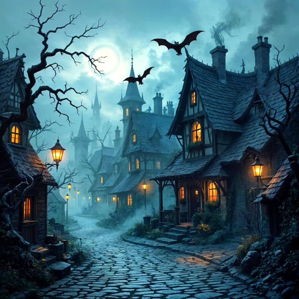 Spooky Vampire Village at Night