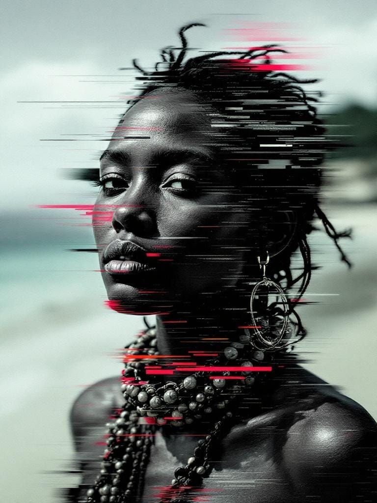 Samoan Woman: Glitch Art Fusion of Photography and Typograph...
