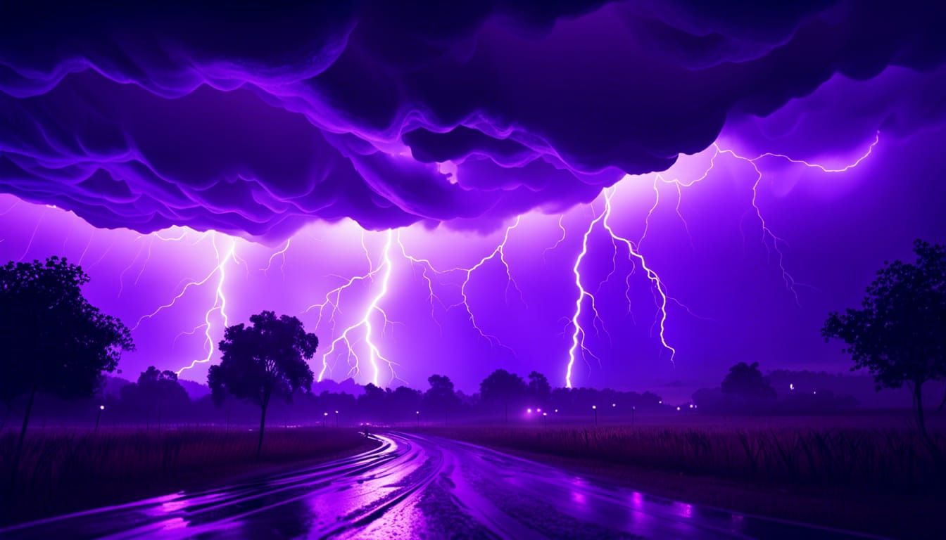 Ultrarealistic Purple Sky with Lightning Storm