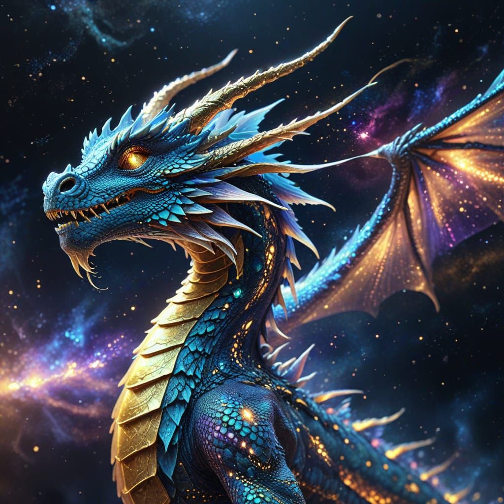 Celestial Dragon Soars Through Space: Digital Art