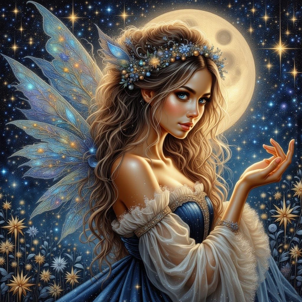 Ethereal Princess in Cosmic Gown