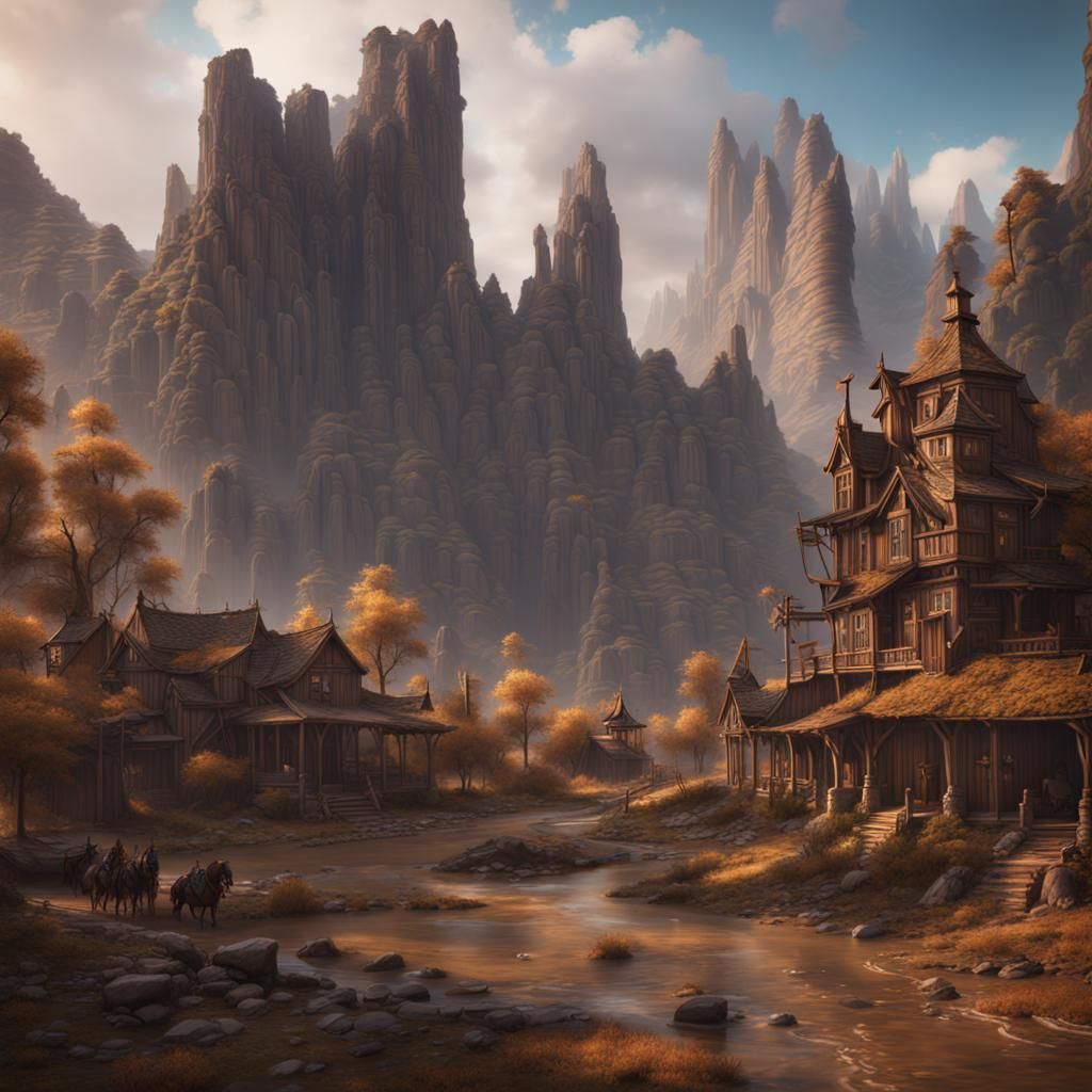 Detailed Western Landscape in Matte Painting Style