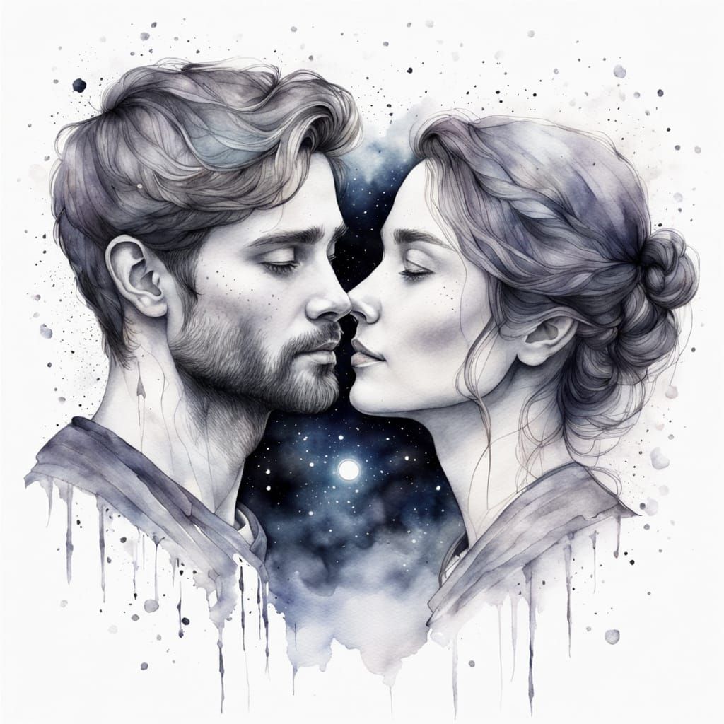 Ethereal Watercolour Portrait of Soulmates