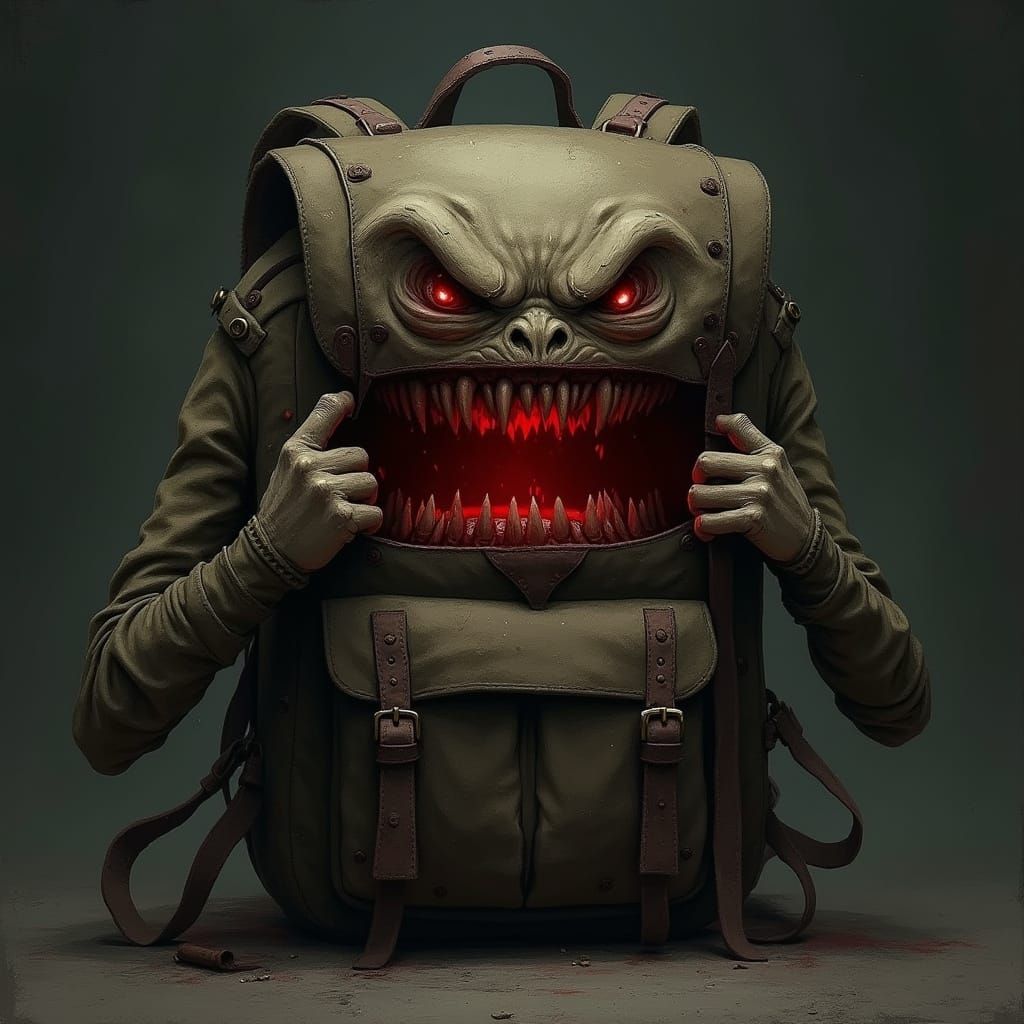 Angry Anthropomorphic Backpack Concept Art