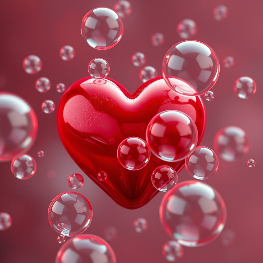 Fantastical Bubbles in a Whimsical Red Heart